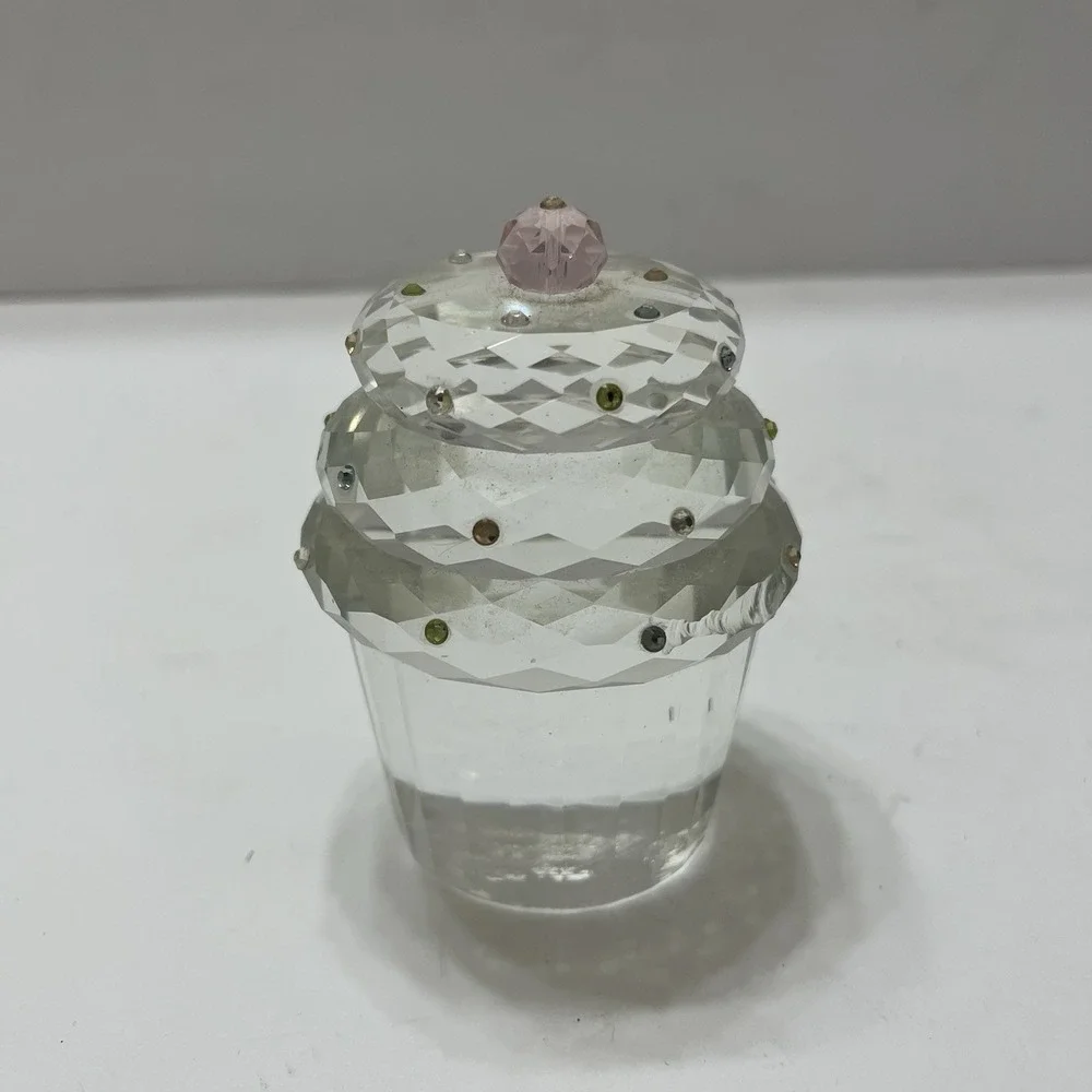Simon Designs Cupcake Crystal Paperweight Pastel Rhinestone Sprinkles/Cherry